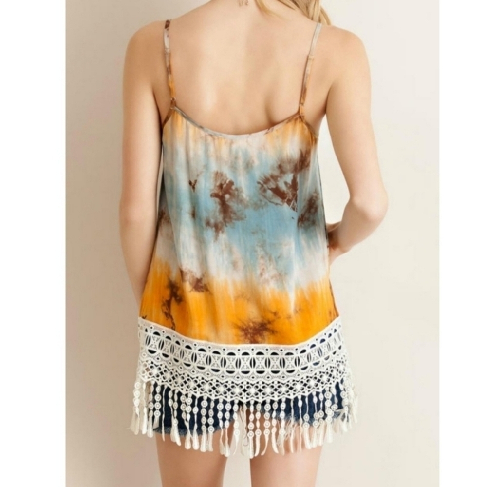 ENTRO Women's Boho‎ Crochet Fringe Tank Top Sz M Festival Hippie